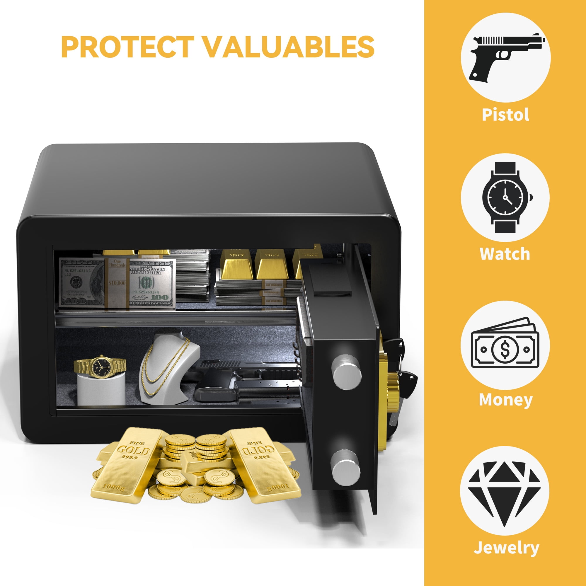 Dextrus Combination Lock Wall Safe, 1.5 cu ft Steel Black, 32.6 lb