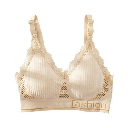 Spdoo Women Nursing Bra Wireless Padded Underwear Lace Trim Mesh Hollow Out Maternity Bralette for Breastfeeding