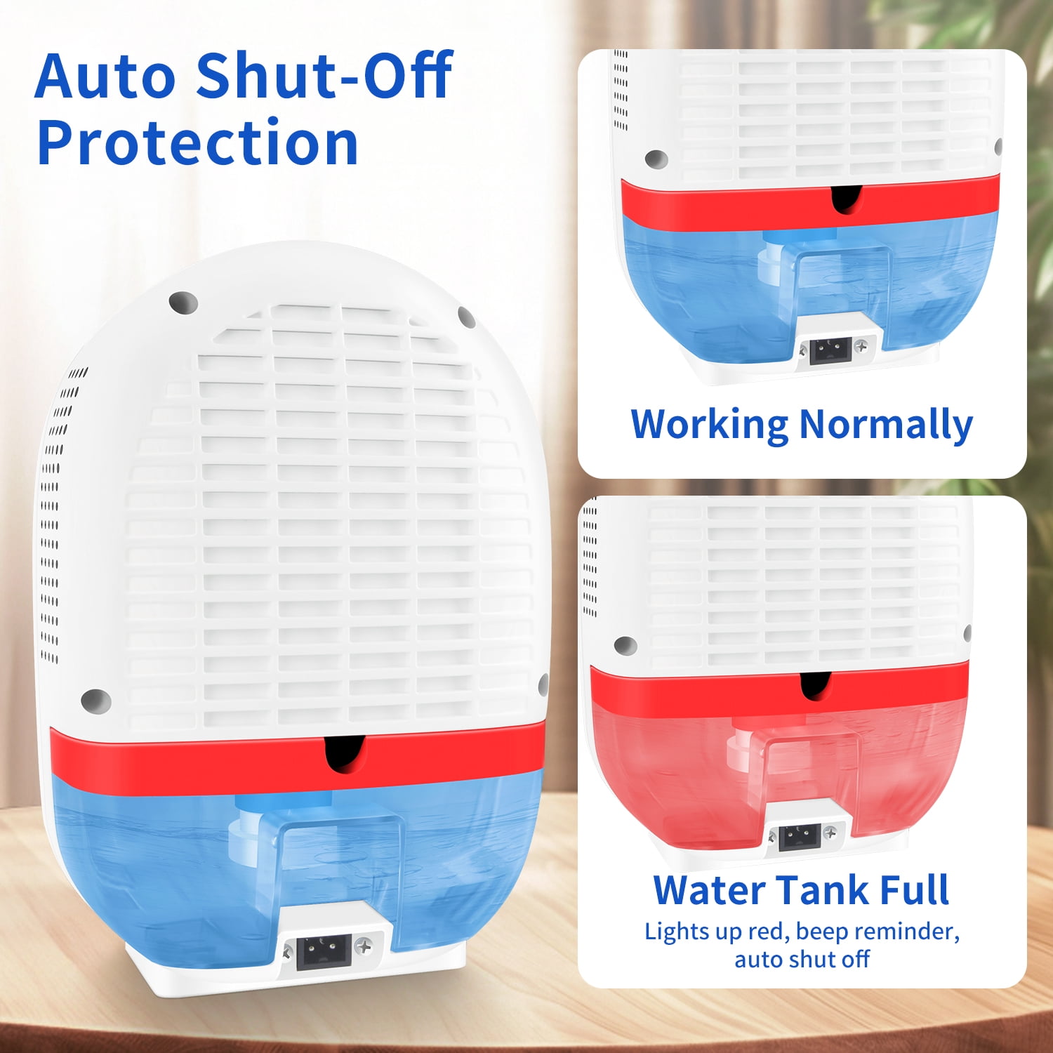 2-Pint Dehumidifier for Room Home with Drain Hose,HopePow Remote Control 24Hrs Timing Humidity Display 1,000 Sq. ft Coverage Area Energy Saving Efficiency Dehumidifier for Bedroom,Small Room,Home,Red