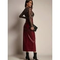 thumbnail image 5 of Women High Waisted Leather Front Thigh Slit Wrap Midi Skirt Long Pencil Bodycon Wine Red L, 5 of 6