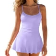 thumbnail image 4 of idosla Womens 1 Piece Swim Dress Push Up V Neck Bathing Suit Backless Dress Swimsuits High Waisted Swimwear (Light Purple, S), 4 of 9