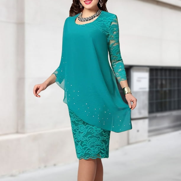 Vestidos de Fiesta Elegantes ajustado con cuello redondo Vestido de cóctel elegante para mujer Traje diario Ygjytge Verde T XXL para Mujer