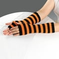 thumbnail image 2 of GDREDA Winter Striped Fingerless Convertible Mittens Touchscreen Texting Warm Knitted Handwear For Cold Weather Outdoor Activities Orange,One Size, 2 of 4