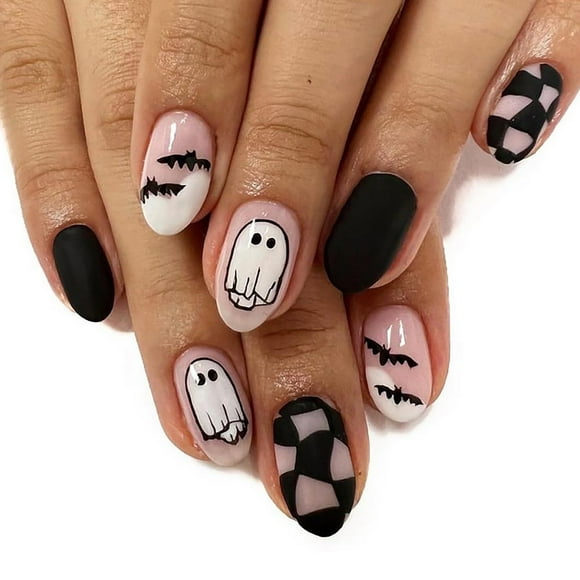 TrendTide Halloween Nail Halloween On Nails Almond Short Nails Stiletto Acrylic Nails Almond Nails Cute Halloween False Nails For Women And Girls 24 Pcs