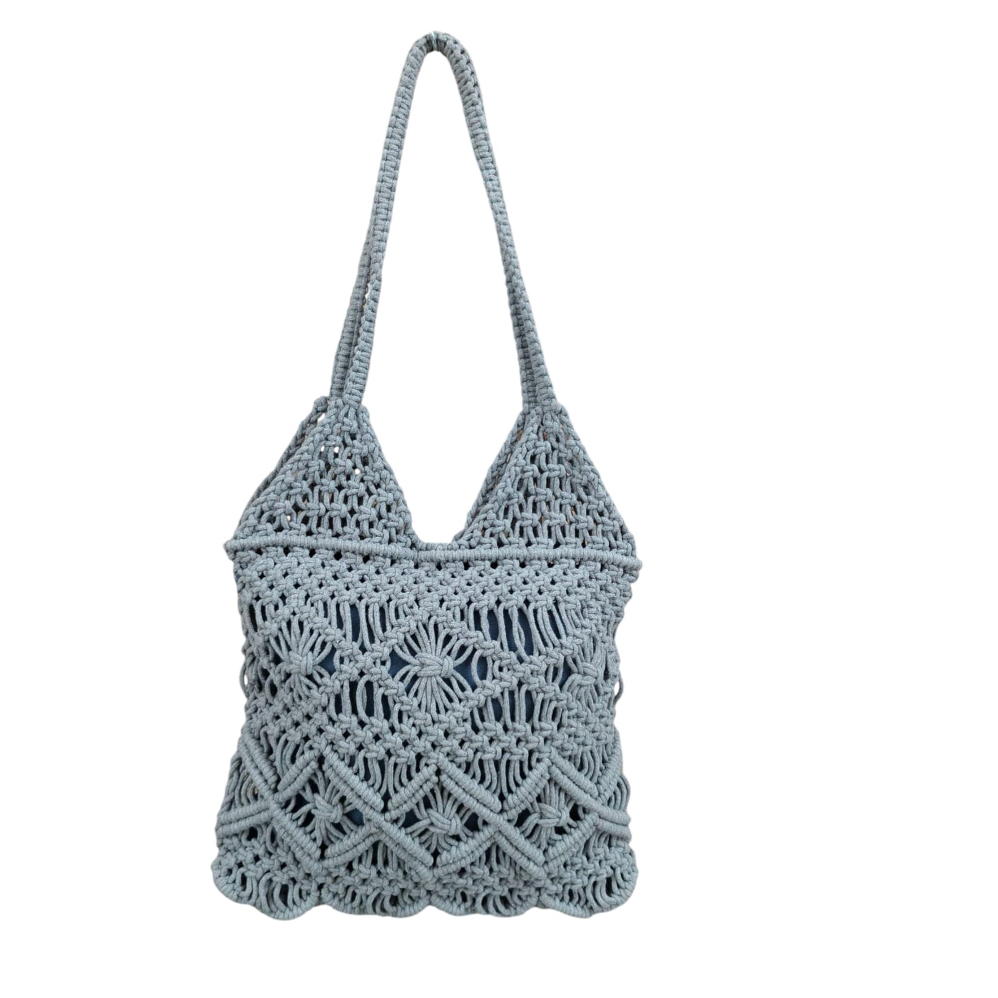 Fibre Gold Handcrafted Macramé Tote Bag – Boho Chic Shoulder Bag for Women (Grey)