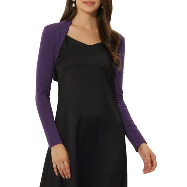 INSPIRE CHIC Boléros pour Femmes à Manches Longues Printemps Été en Tricot de Coton à devant Ouvert Boléros Courts G Violet