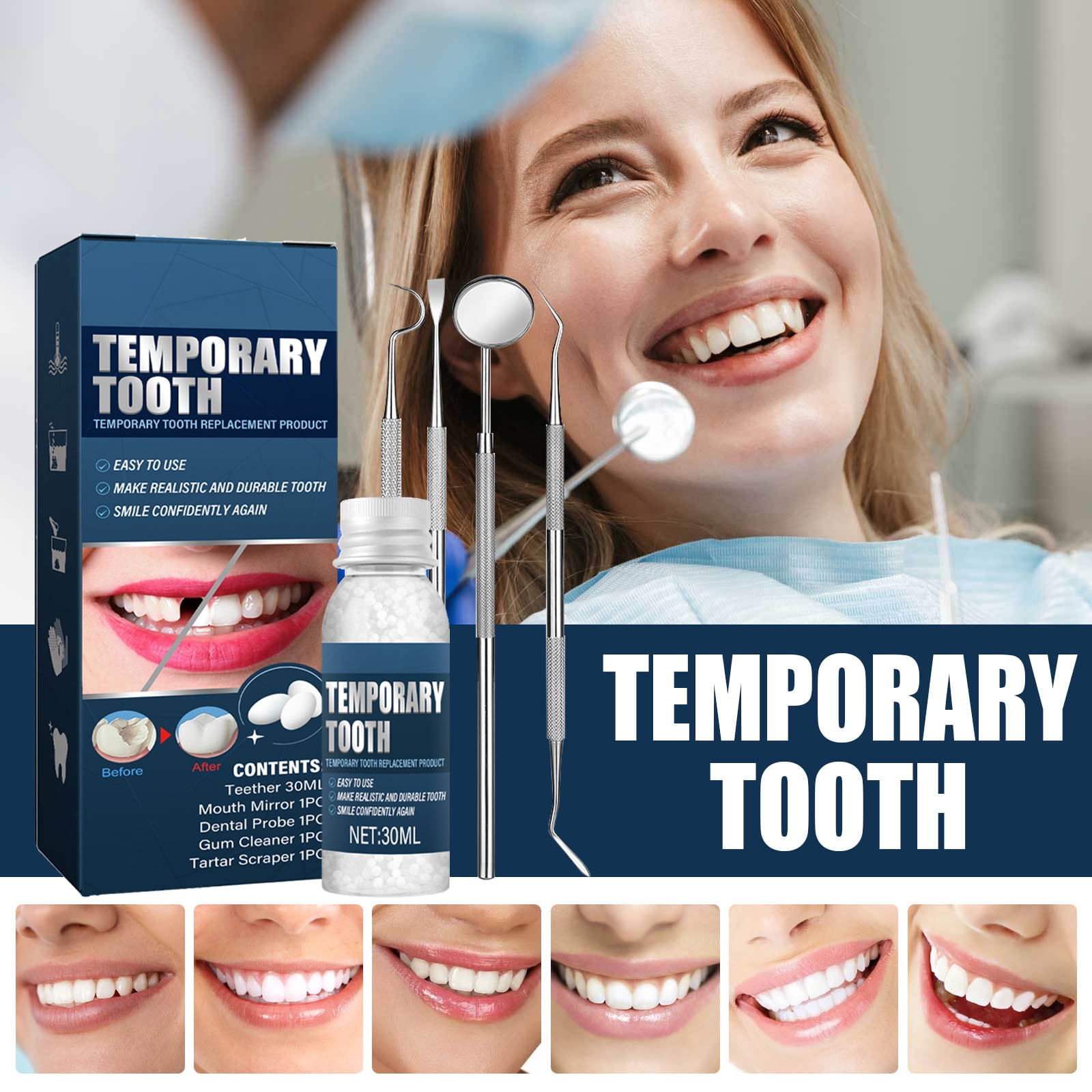 Alvantor Temporary Teeth Replacement Kit, DIY Halloween Vampire Teeth Decorative Cosplay Set