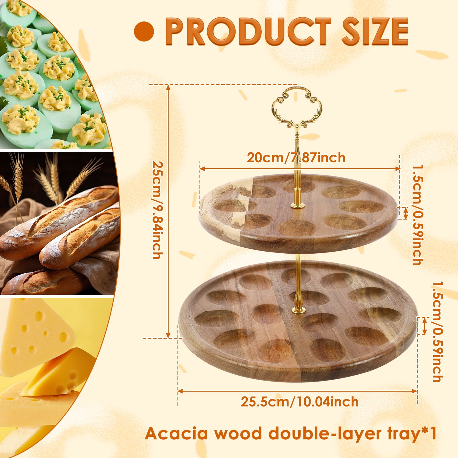 Jetcloudlive 2 Layer Deviled Egg Platter 22 Holes Acacia Wood Deviled Egg Tray Practical Deviled Egg Serving Tray Multipurpose Deviled Egg Stand for Home Kitchen Party Holiday