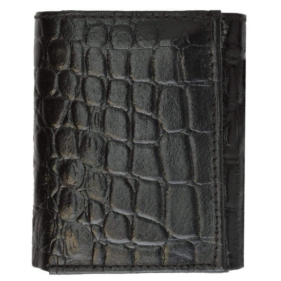 Crocodile Print Cowhide Leather Trifold Wallet with Center ID Window & Credit Card Slots 71055 CR