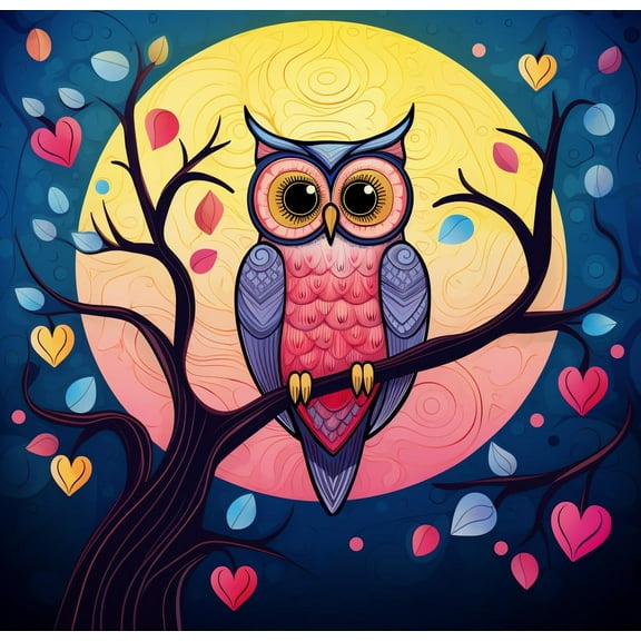 Animal Cartoon Owl Under Moon DIY 5D Diamond Art Painting by Number Kits for Adults Paint with Full Drill Round Diamond Gems Painting Art Craft for Home Wall Decor 13.8x13.8in(3)