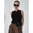 thumbnail image 6 of Womens Summer Knit Sweater Tank Tops Round Neck Crochet Hollow Out Sleeveless Casual Crop Shirt Black XL, 6 of 7