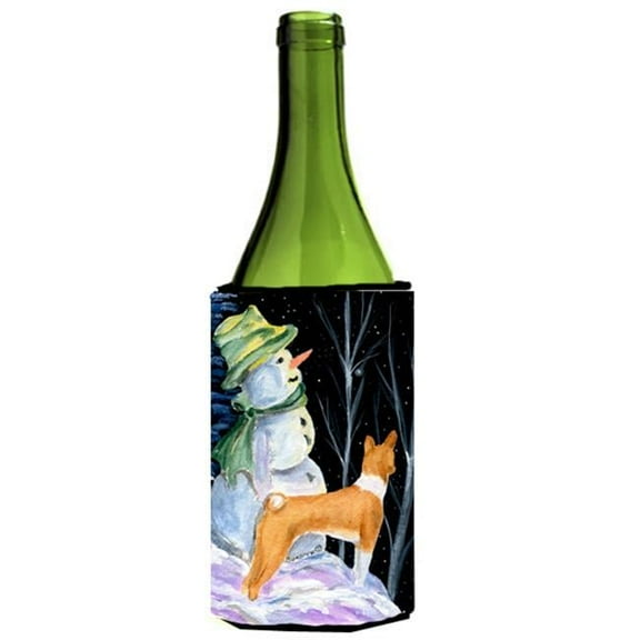 Snowman With Basenji Wine bottle sleeve Hugger - 24 oz.