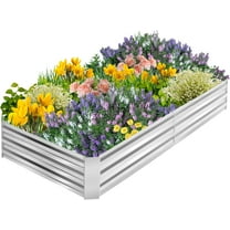 Galvanized Garden Bed, Outdoor Elevated Raised Garden Bed 6x3x1ft Vegetables Flowers and Herbs Raised Planter with Galvanized Steel, Raised Bed Kit with Metal Pole Reinforcement, Silver
