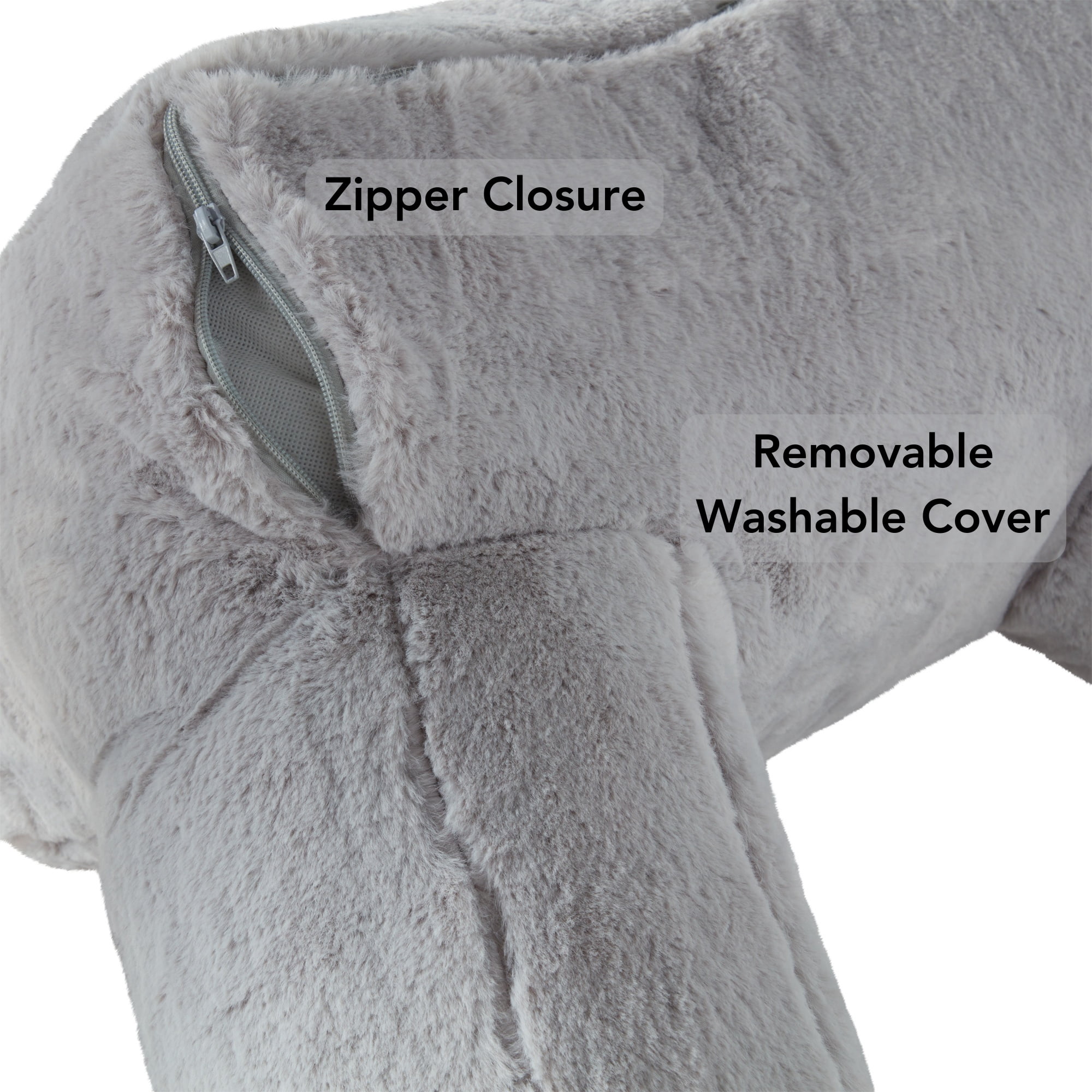 Faux Fur Bed Rest Pillow with Removable Cover, Whisker Gray