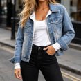 thumbnail image 2 of Rciityk Women's Fleece Lined Denim Jacket Classic Lapel Collar Buttons Closure Jean Coat with Pockets Windproof Warm Winter Jacket for Cold Weather, 2 of 8