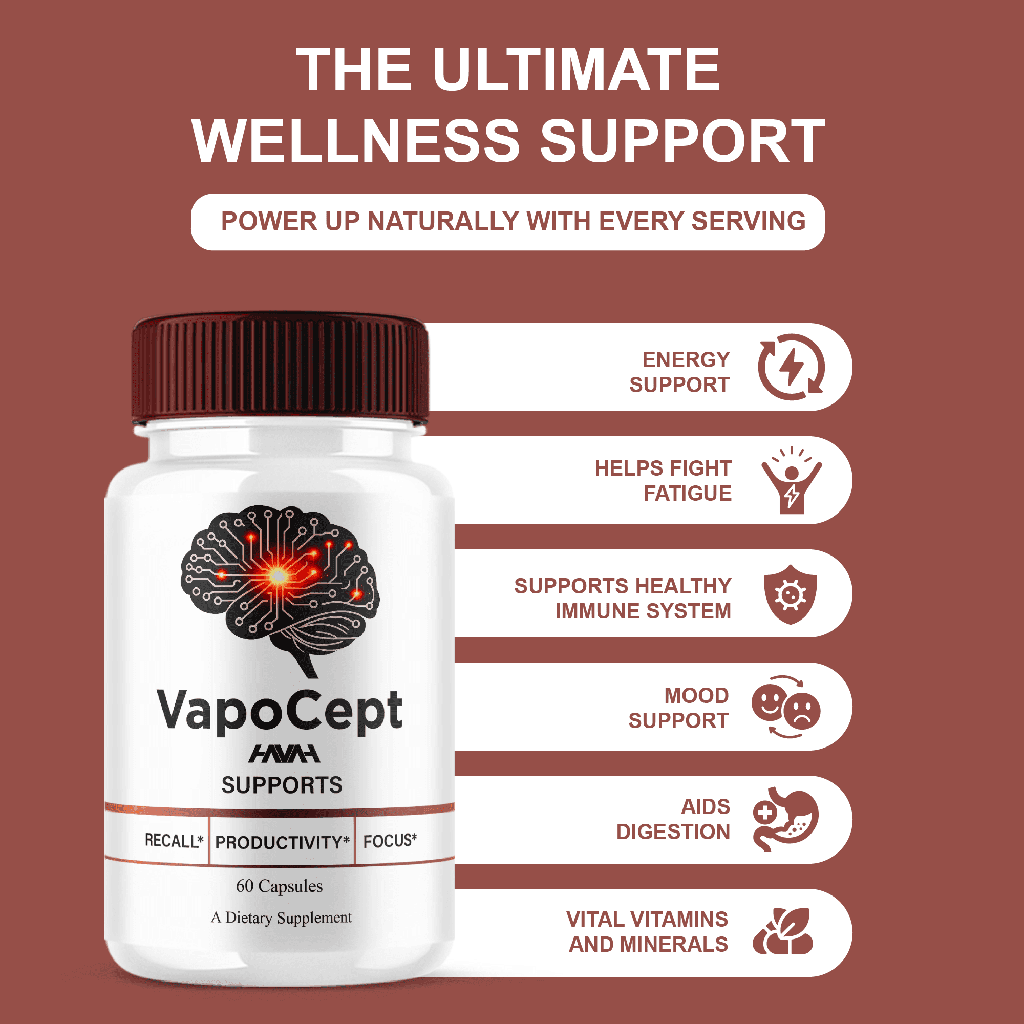 (5 Pack) Vapocept Premium Brain Supplement, Vapo Cept Support (300 Capsules)