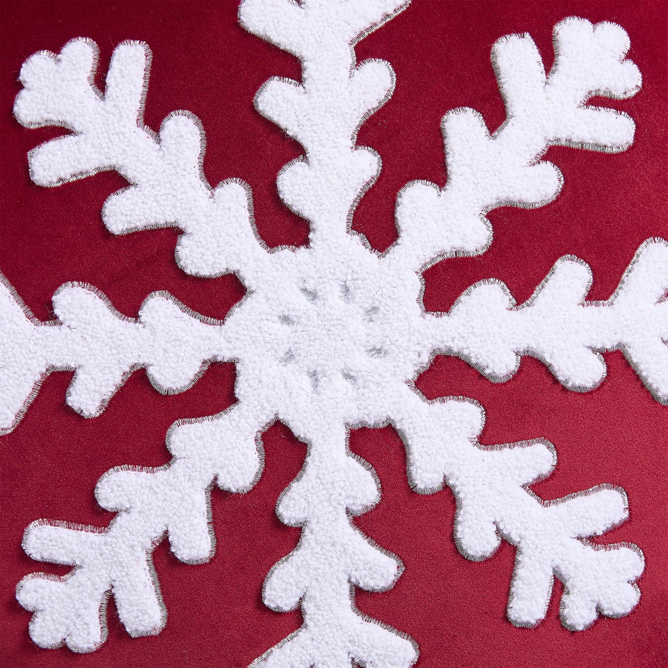 Holiday Time 16" x 16" Red Snowflake Round Velvet Decorative Pillow