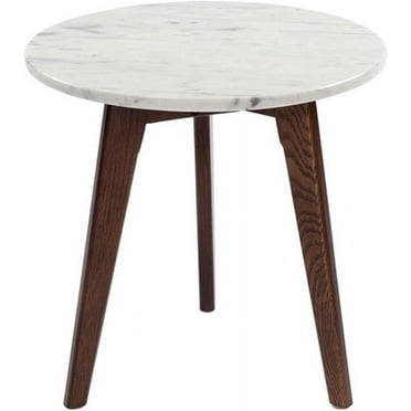 Bianco Collection Cherie 15" Marble End Table in White and Walnut
