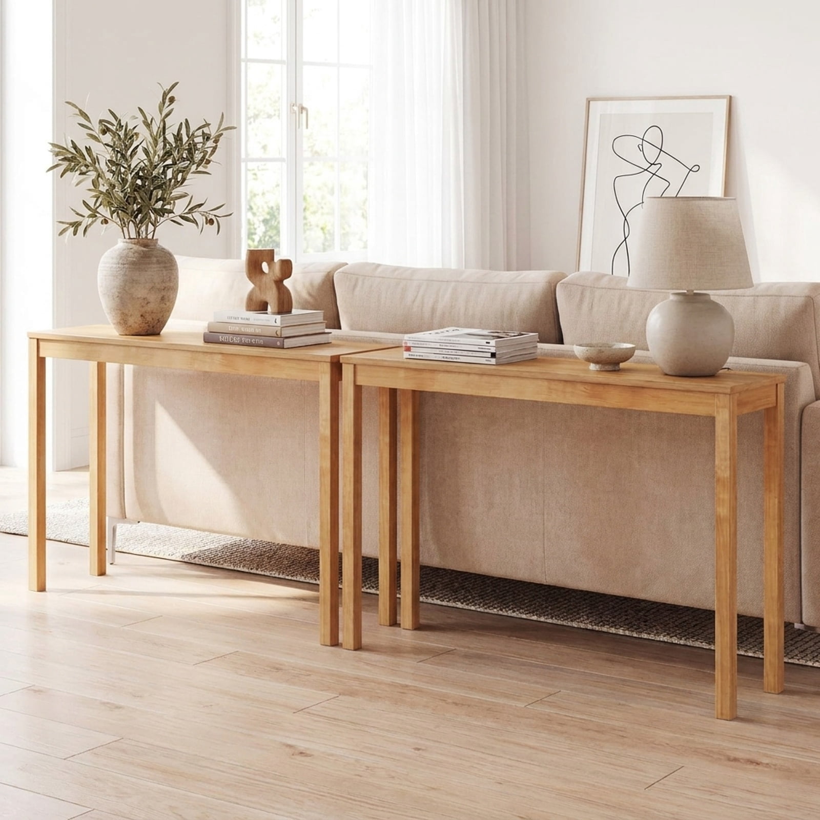 Furnibear Wooden Console Table Modern Farmhouse Narrow Sofa Table with Thickened Top for Entryway Hallway and Living Room, Natural