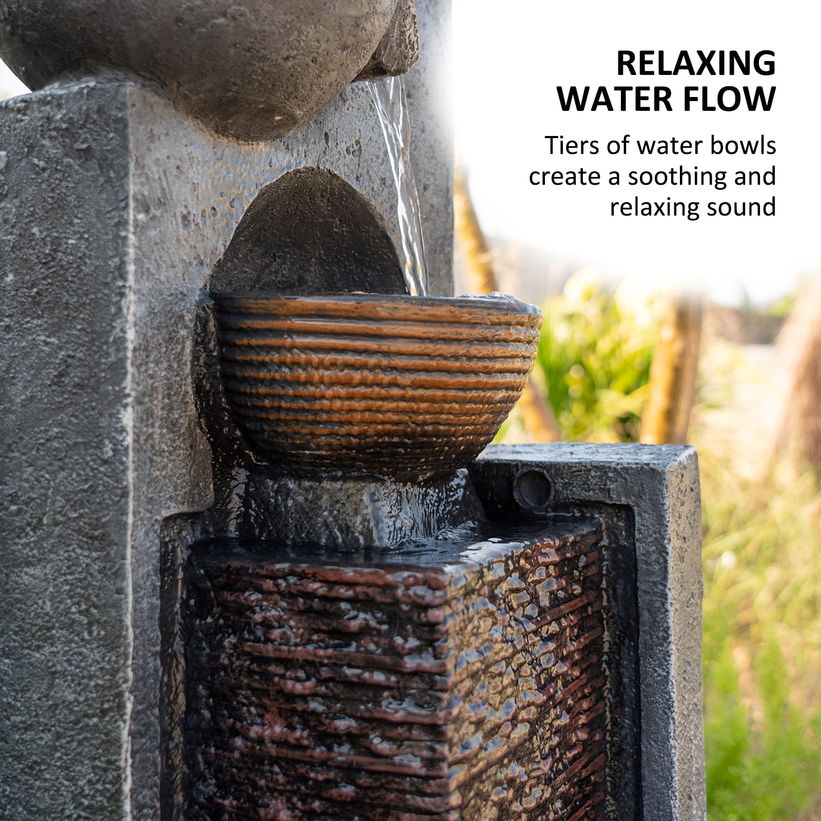 42.91" H Water Fountain Outdoor Garden Waterfall Fountains Indoor Bowl Cascading Water Feature with Led Lights 4-Tier for Home Deck Patio Porch Yard Decor