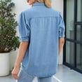 thumbnail image 2 of Womens Denim Shirt Business Casual Button Down Work Blouses Puff Sleeve Summer Tops Blue S, 2 of 8