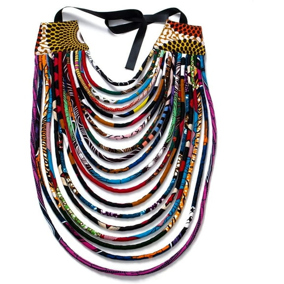 Women'S Handmade Necklaces Ankara Kente Necklace Long Multi Strand African Wax Collar[o2174]