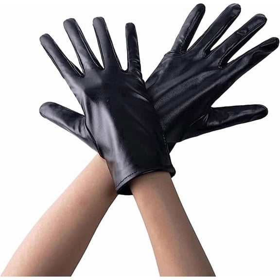 Joyfy Black Metallic Gloves, Unisex Shiny Stretch Dress Gloves for Adults for Halloween Costume Party Evening Events and Cosplay Accessories