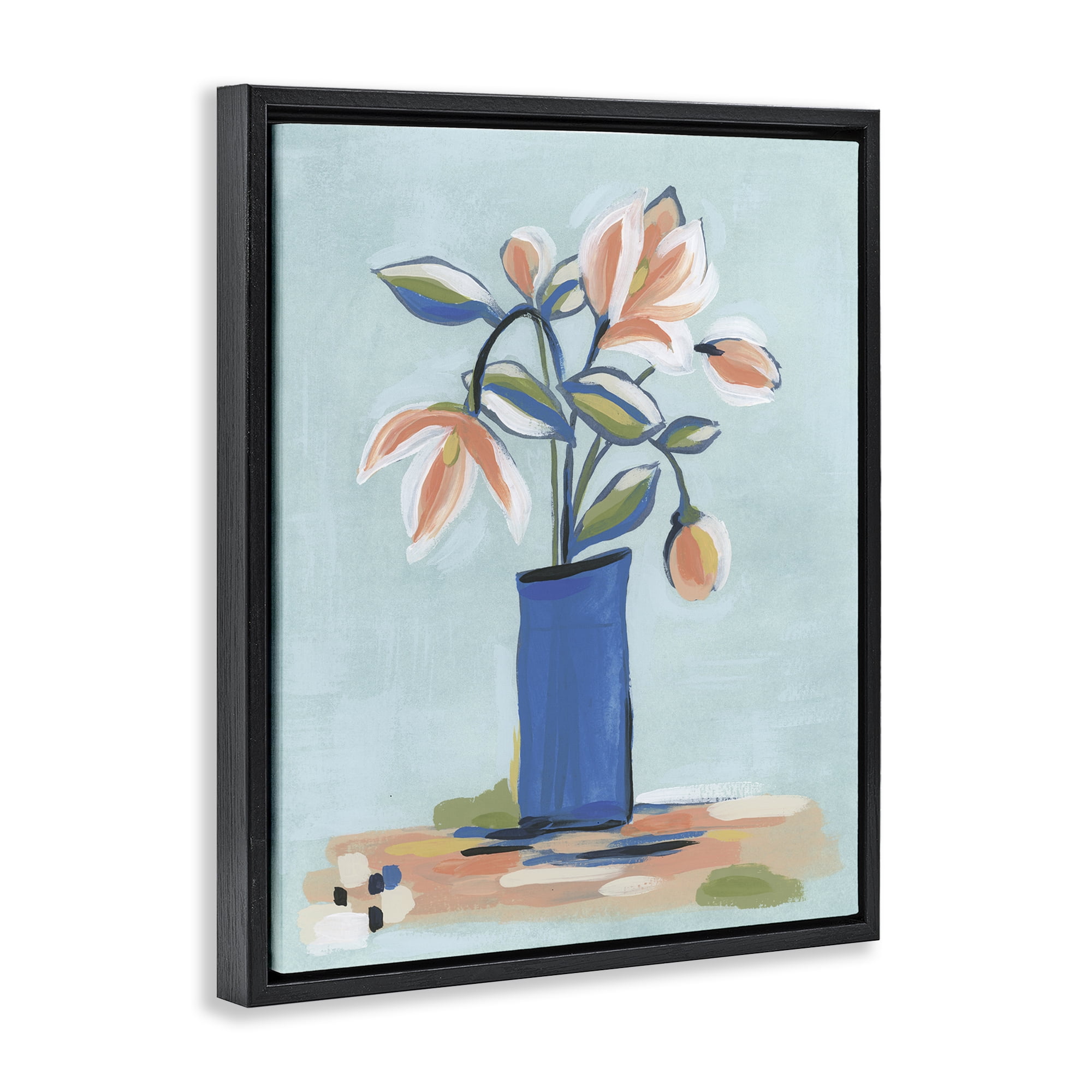 Stupell Industries Chic Modern Bouquet Plants & Flowers Painting Black Floater Framed Canvas Art Print Wall Art, 17 x 21