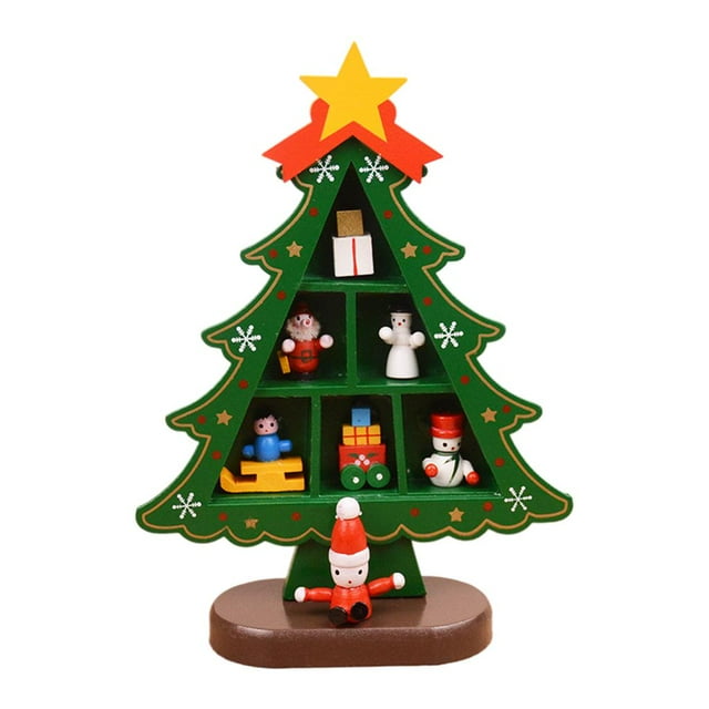Abbracc Christmas Tree Decor Display Props 3D Lightweight Creative Wooden for Windowsill Small Plaid Green
