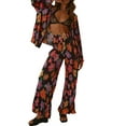 thumbnail image 2 of Women Casual Clothes Set, Flower/Abstract Pattern Print Shirts Pants, 2 of 9