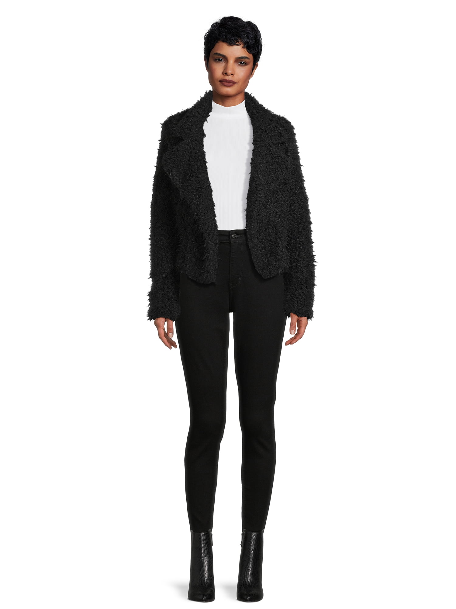 Belle du Jour Juniors Faux Fur Open Front Jacket, Sizes XS-XL