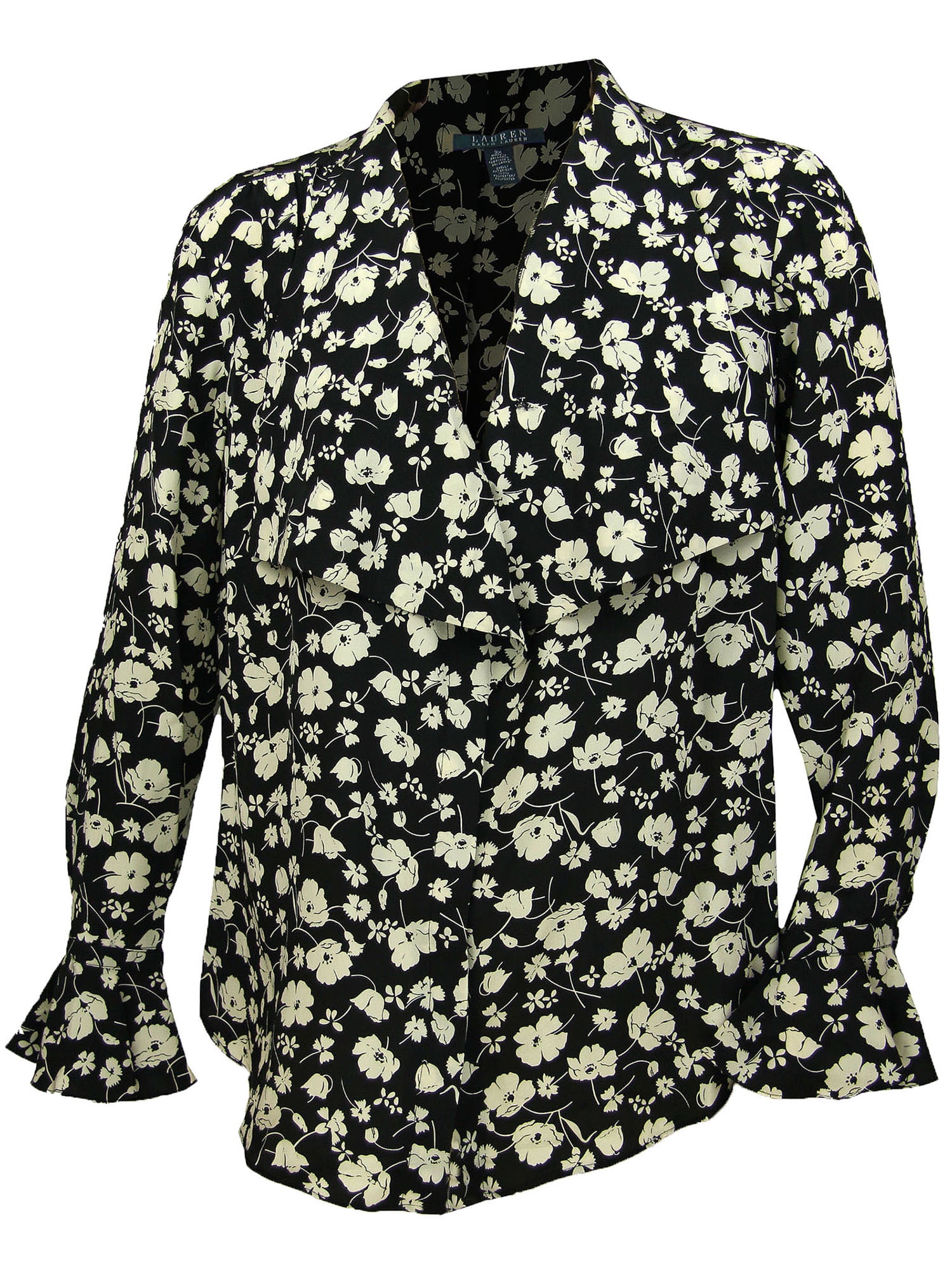 Ralph Lauren Women's Plus Floral Print Long Sleeve Silk Button Down ...