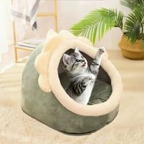 Cat Beds for Indoor Cats - Flower -Shaped Cat Cave Bed with Hanging Toy,Super Soft Calming Pet Bed for Kitten&Puppy,Small Dog,Warm Plush&Machine Washable Cotton Pad,Cat Hideaway (Green)