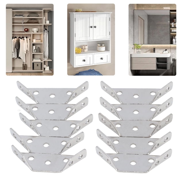 Soporte De Conector De Soporte De Estante, 10 Piezas Soporte Triangular Estable Multiusos Soporte De Esquina De Acero Inoxidable Con 70 Tornillos Para Armario