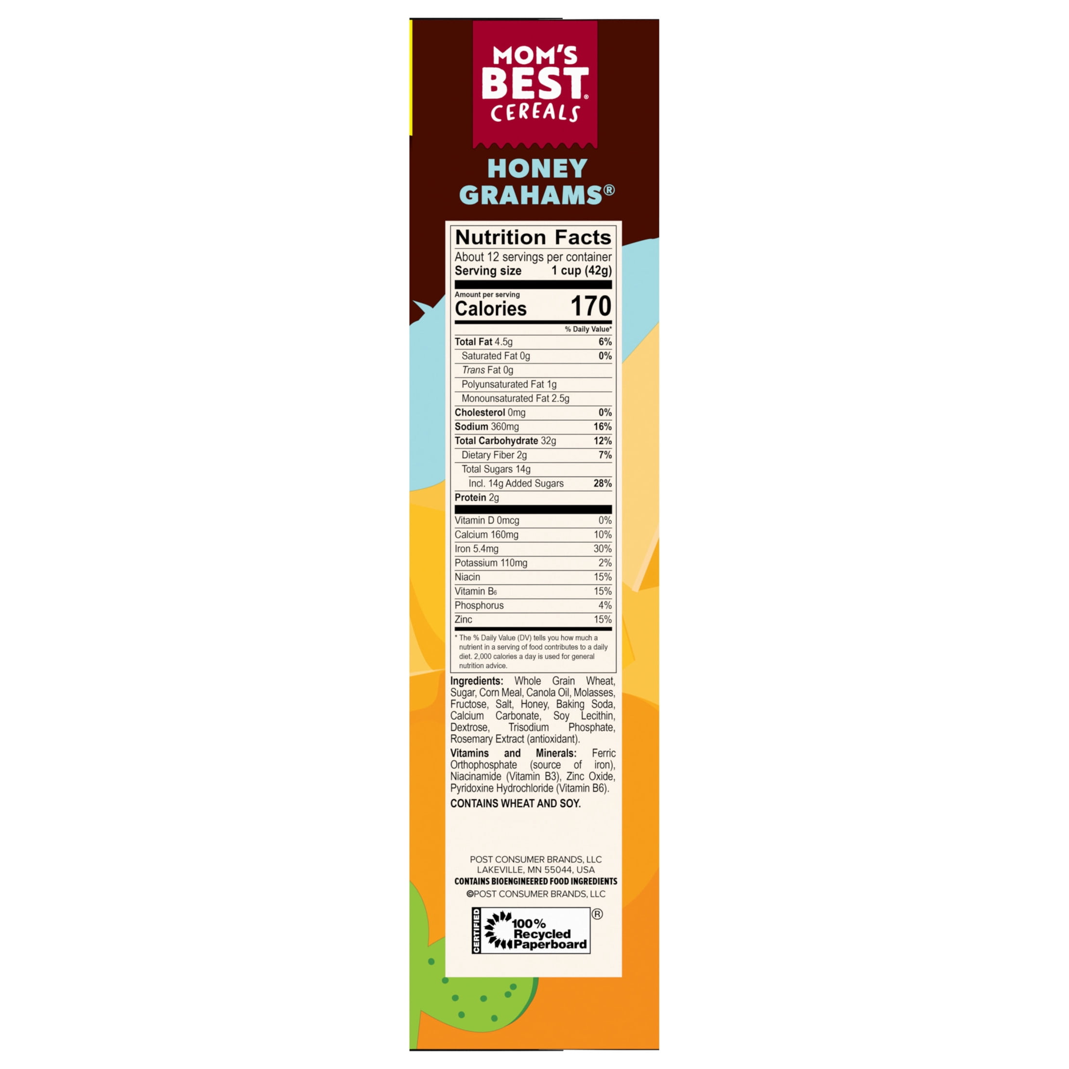 Mom's Best Honey Grahams Breakfast Cereal, Crunchy Whole Grain Cereal, 17.5 oz Family Size Box
