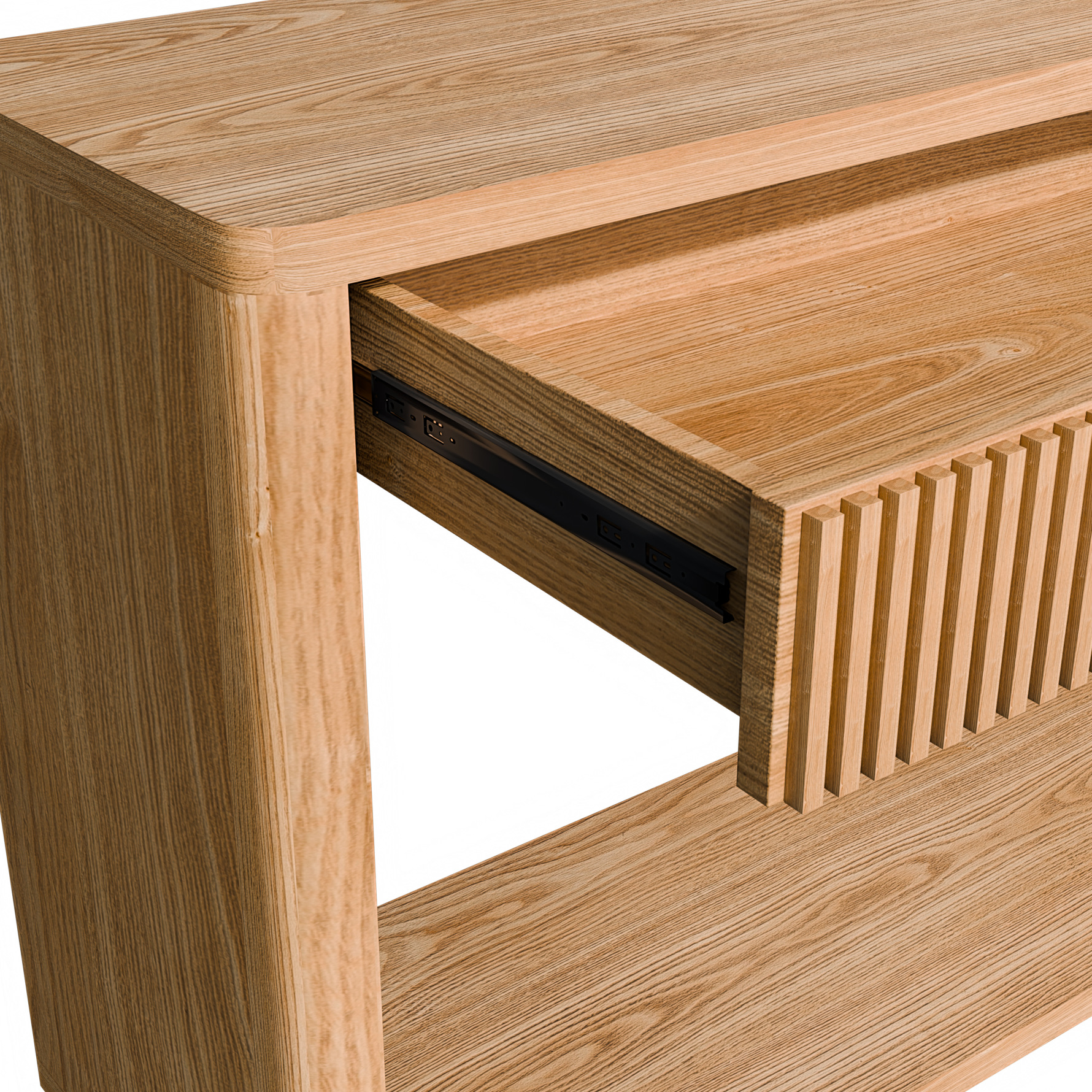 60" Fluted Console Table with 2 Drawers, Modern Sofa Table Behind Couch with Open Storage Shelf, 2 Tier Entryway Table for Living Room, Hallway, Natural