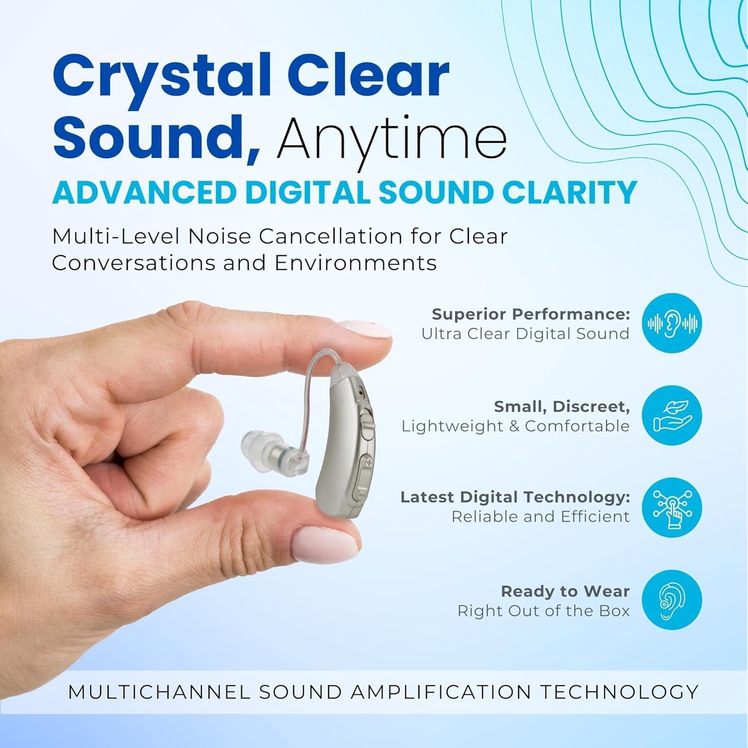 Rechargeable Hearing Aids for Seniors - Behind-the-Ear Hearing Amplifier PSAP Design w/Noise Cancellation, Personal Sound Amplification Device Pair, LCD Magnetic Charging Dock,Sliver
