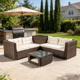 thumbnail image 5 of Ktaxon 4-Piece Patio Brown Rattan Sofa Set, 2 Loveseats with Storage & Pet Coffee Table, Beige Cushions, Boho Chic Living Room Furniture, 5 of 13
