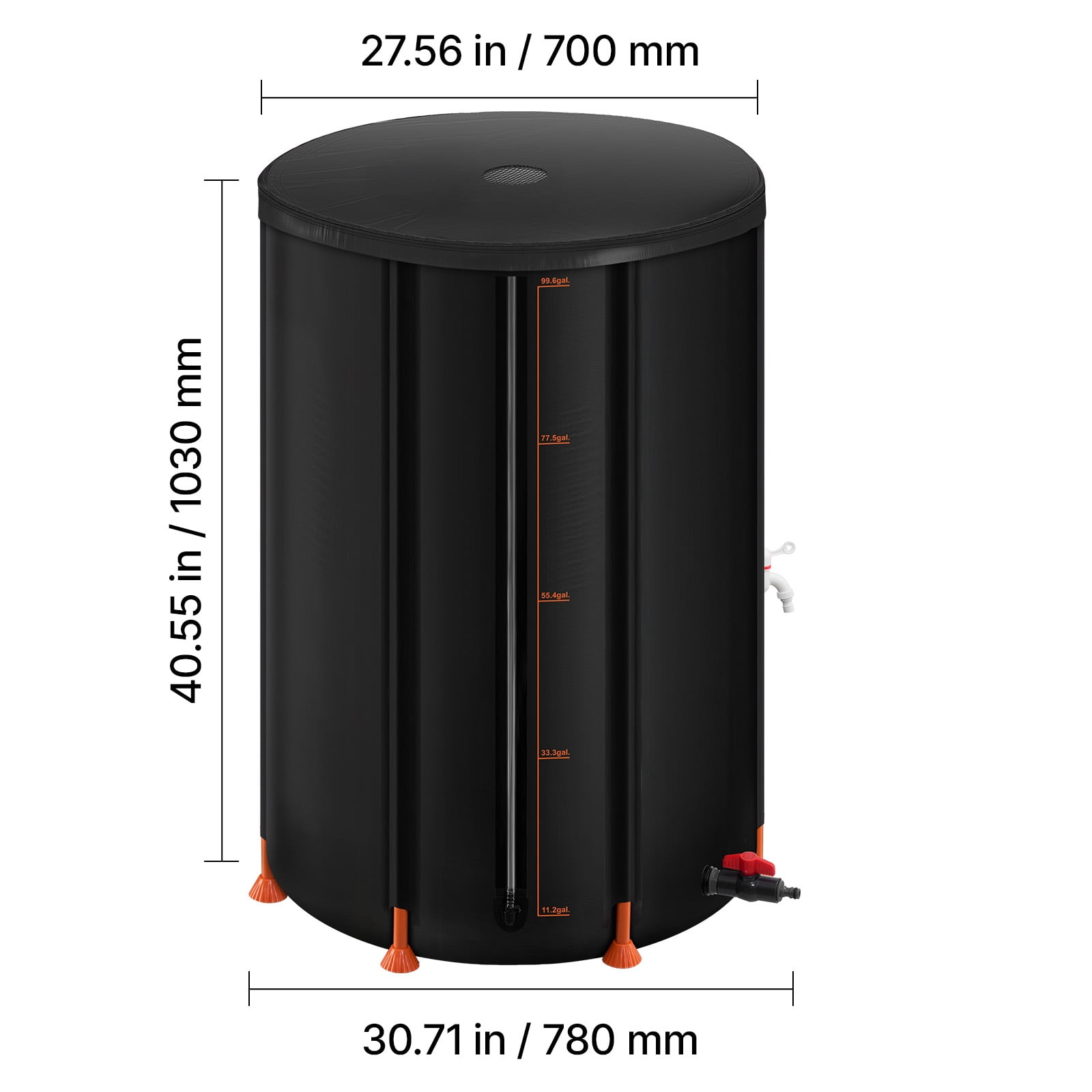 KFFKFF Collapsible Rain Barrel, 100 Gallon Portable Rainwater Collection System, Durable 1000D PVC Water Storage Tank with Spigot & Overflow Kit, Black