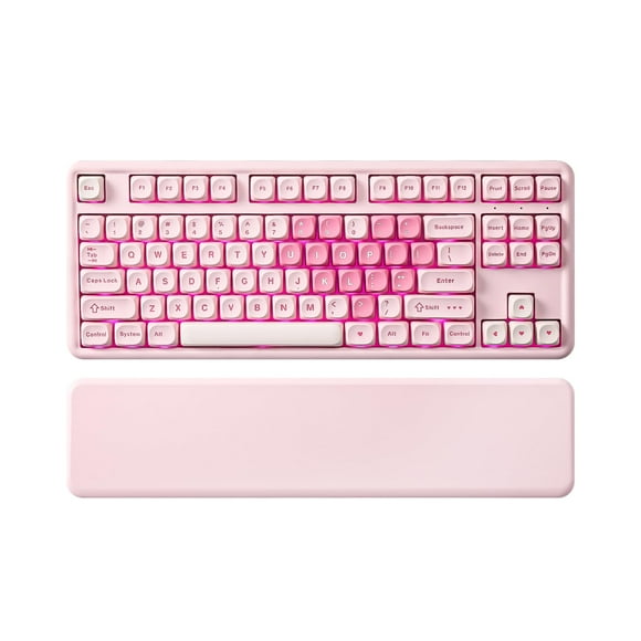 YUNZII B87 Wireless Mechanical Keyboard,QMK/VIA Programmable,TKL Layout 87 Keys,BT/2.4G/USB-C,Hot Swap Gasket Mount RGB Backlit Gaming with Wrist Rest for Win/Mac (Pink, Milk V2)