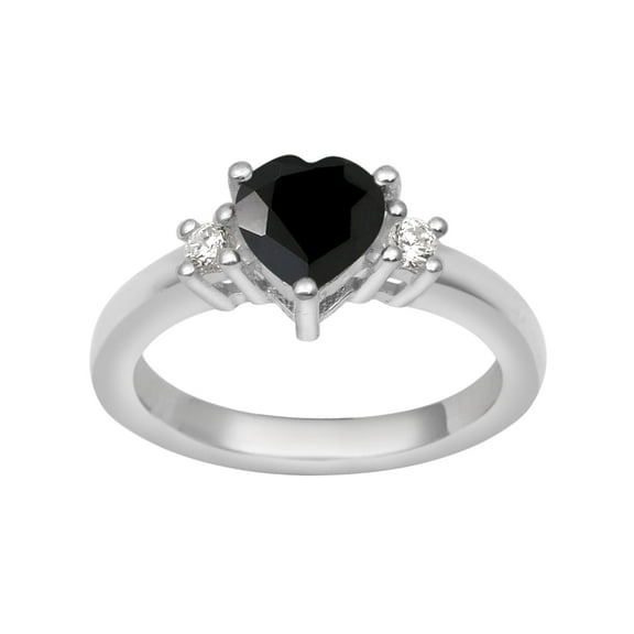 8MM Heart Shape Black Spinel Solitaire 925 Sterling Silver Women Valentines Day Gifts Ring