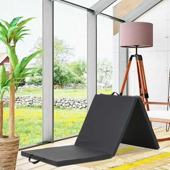 Folding Gymnastics Mat 6'x 2'x 2” Thick Folding Kids' Gymnastic Tumbling Mat Gym Exercise Aerobics Mat with Carrying Handles for Home Gym Exercise & Play Mat, Black