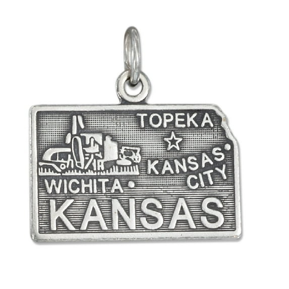 Sterling Silver 20" .8mm Box Chain KANSAS State Pendant Necklace