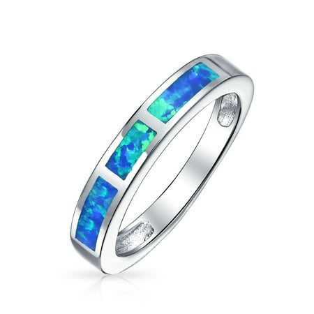 Sterling Silver Mosaic Inlay (Geometric Blue Or Pink Created Opal Inlay Stackable Band Ring For Women October Birthstone 925 Sterling)