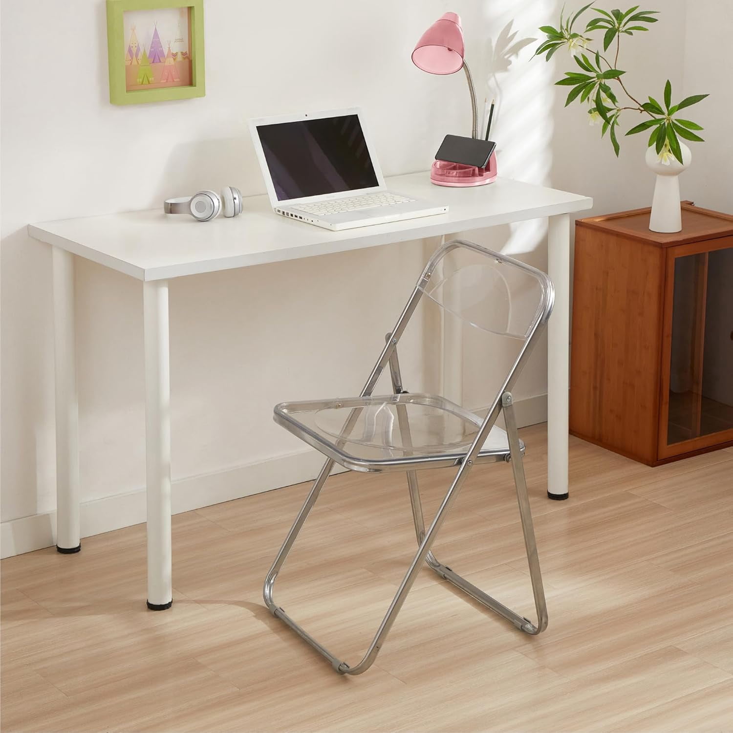 Urban Shop Transparent Acrylic Modern Folding Chair with Chrome Frame, Clear