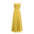 thumbnail image 4 of jtjvou Women's Spaghetti Strap Dress Floral Lace Maxi Dress Square Neck Backless A-Line Elegant Formal Gown for Prom Yellow XS, 4 of 8