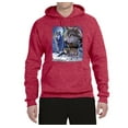 thumbnail image 2 of Wolves and the Moon in the Winter Night | Mens Animal Lover Hooded Sweatshirt Graphic Hoodie, Vintage Heather Red, Medium, 2 of 3