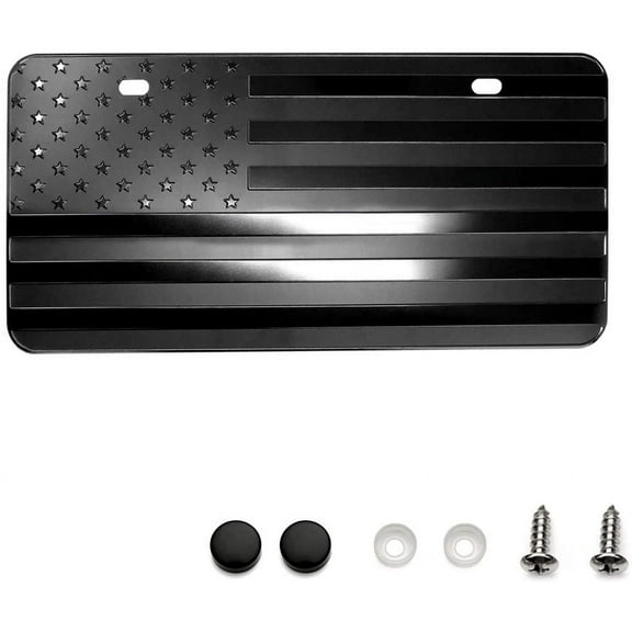 LFPartS USA American Flag Metal Embossed License Plate (12"x6", Black)