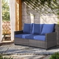 thumbnail image 2 of Yardgrace Patio Couch PE Rattan 3-Seat Outdoor Sofa Brown Wicker Furniture Set Deep Seating with Anti-Slip Blue Cushion, 2 of 6