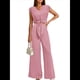 thumbnail image 1 of Conjuntos de Dos Piezas de Verano para Mujer 2025, Top Corto con Cinturón, Mangas y Cuello en V, Pantalones Anchos, Chándal Informal. Rosa L, 1 of 8